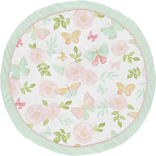 Sweet Jojo Designs Blush Pink, Mint and White Shabby Chic Playmat Tummy Time Baby and Infant Play Mat for Butterfly Floral Collection - Rose Flower