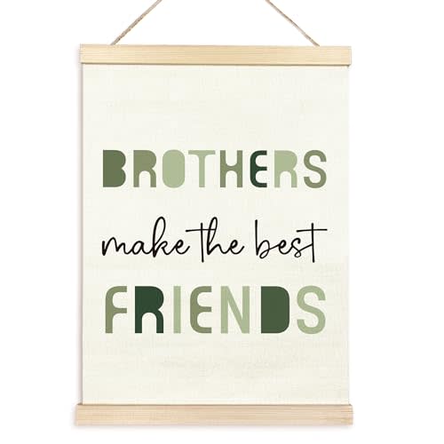 TAEDIN Nursery Brother Make The Best Friends Poster Hanger Frame, Blue Boys Quotes Wood Wooden Canvas Artwork Print, Toddler Boys Room Wall Decor Painting for Kids Play Room Bedroom Decor 12X16(green)