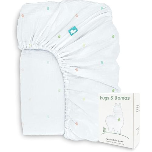 hugs & llamas | 100% Organic Cotton Muslin Fitted Crib Sheet | Premium Baby Crib Sheets for Boys & Girls Crib Fitted Sheet | Organic Crib Sheets Girl & Boy Crib Sheets Neutral | Crib Mattress Sheet
