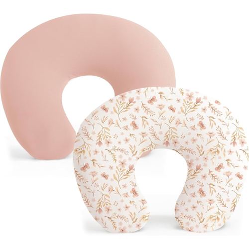 Konssy 2 Pack Nursing Pillow Covers, Stretchy and Soft Nursing Cover for Breastfeeding, Pillow Slipcover for Baby Girls Boys Newborn (Pink Spring, Pink)