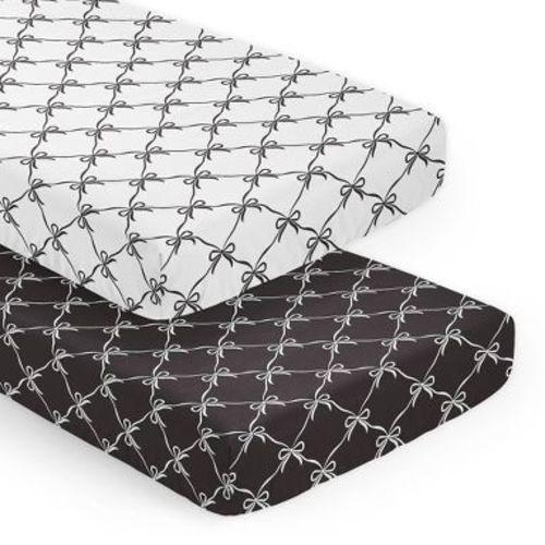 Sweet Jojo Designs Girls Fitted Crib Sheets Set Ballerina and Ballet Bows Black Pink and White 2pc
