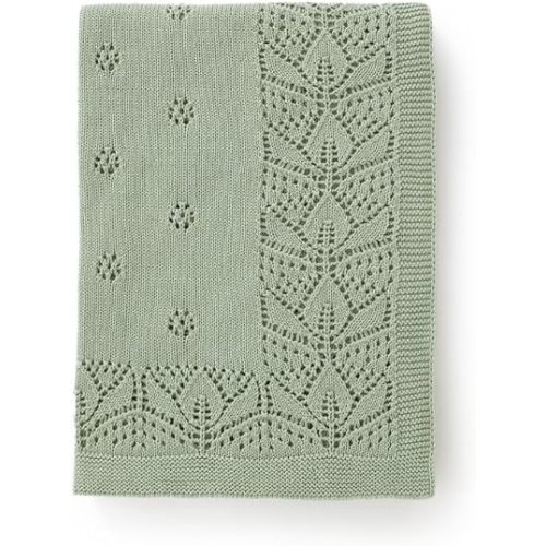 LAWKUL Cellular Blanket Baby 100% Cotton Knitted Soft Knit Crochet Blankets for Newborn Boy Girls Infants Green 100x80cm