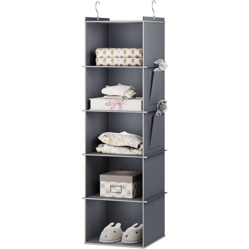 YOUDENOVA Hanging Closet Organizer, 5-Shelf Closet Hanging Storage Shelves, Grey