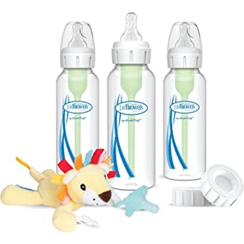 Dr. Brown's Natural Flow® Anti-Colic Options+™ Narrow 8oz/250mL Baby Bottle + Lovey Gift Set with Level 1 Slow Flow Nipples