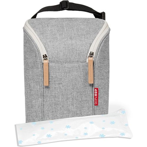 Skip Hop Baby Breastmilk Cooler Insulated Bottle Bag, Grab & Go, Chevron - Grey melange