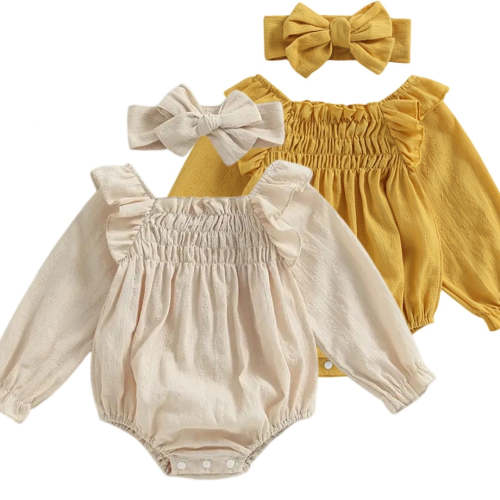 Ruched Romper with Headband - Tiny Tiny Tots