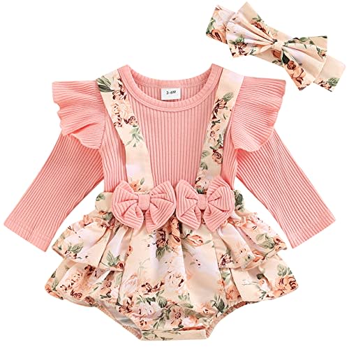 Mubineo Baby Girl Spring Fall Clothes Outfits Long Sleeve Lace Floral Romper Dress Newborn Outfit