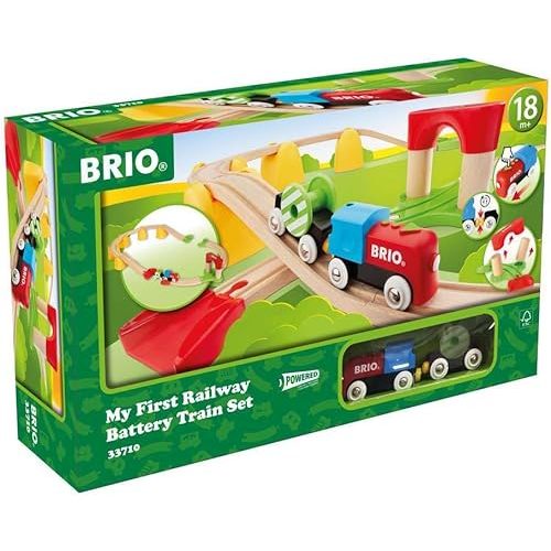 BRIO World 33710 - My First Railway Battery Operated Train Set | 25 Piece Wood Train Set for Toddlers | Inclusive of Accessories and Wooden Tracks | Certified by Forest Stewardship Council
