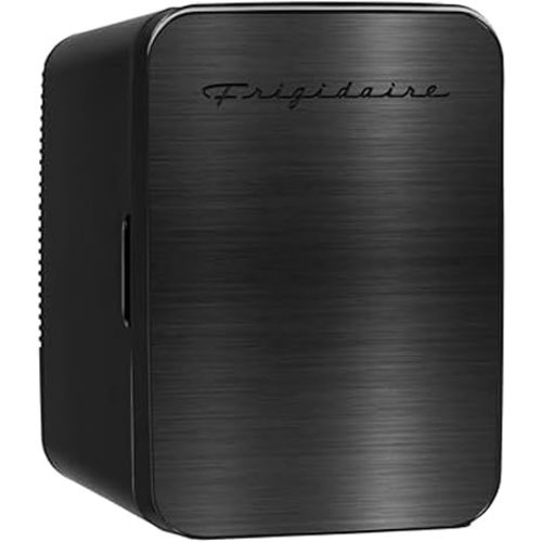 Frigidaire Mini Personal Fridge Cooler, Countertop, Holds Up to 10L/15 Cans, Brushed Black Stainless Rugged Design, Portable for Skincare, Makeup, Car, Office, Bedroom, Dorm Room, or Cabin