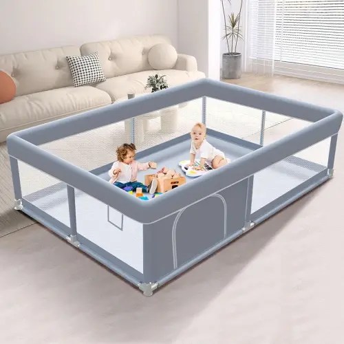 65 x 50 Inch Baby Playpen, Playpen for Babies and Toddlers, Baby Play Pen Playard for Indoor & Outdoor Active Center Game Fence, with Skin-Friendly Fabric and Soft Breathable Mesh, Grey