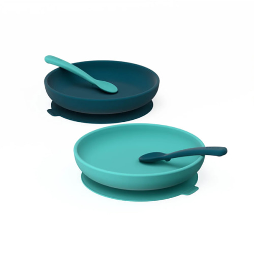 Duo Suction Plate & Spoon Set - Blue Abyss / Lagoon