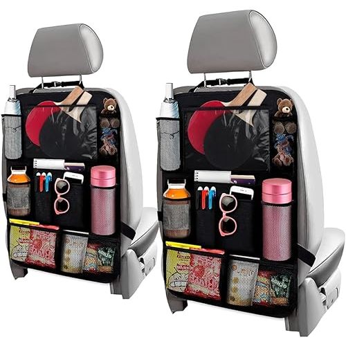 2 Pcs Backseat Car Organizer - Universal 23.4x16" Back Seat Car Organizer with 9 Large Pockets & Clear Tablet Holder, Made of Reliable Polyester with Long and Strong Straps - Easy to Attach & Clean