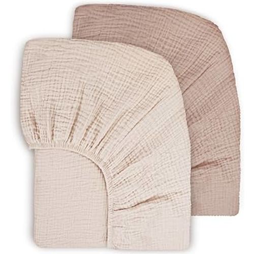Muslin Crib Sheets 2Pack 100% Cotton 28x52inch Nursery Sheet Soft&Breathable Baby Fitted Bed Sheets for Standard Crib Mattress&Toddler Bed Mattress (Pink Peach)