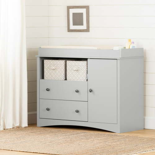 HomeStock Asian Allure Changing Table with 2 Drawers and Storage, Wood Finish in Grey Color