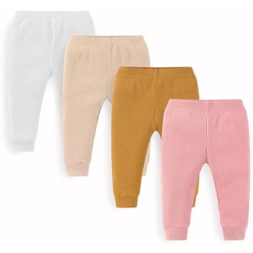 Unisex Baby Boy Girl Pants Sets Ribbed Soft Infants Bottoms Casual 4 Pack 0-24 Month Babies' Leggings