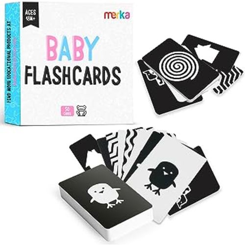 merka Newborn Toys Black and White Baby Toys High Contrast Baby Toys for Newborn Set of 50 Flashcards for Visual Stimulation and Brain/Sensory Development