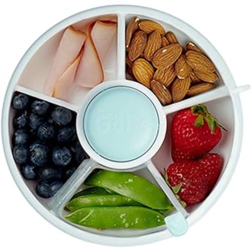 GoBe Kids Snack Spinner Bundle with Hand Strap and Sticker Sheet - Reusable Snack Container with 5 Compartment Dispenser and Lid | BPA and PVC Free | Dishwasher Safe | No Spill, Leakproof