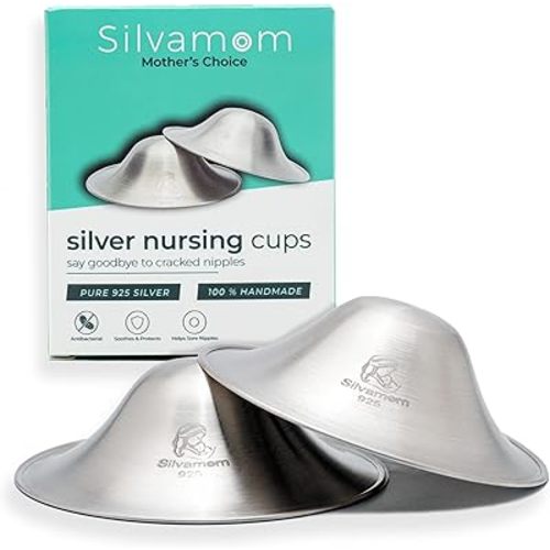 Silver Nursing Cups - Reusable 925 Silver Nursing Covers for Sore Nipples, Postpartum Mom Breastfeeding Essentials, Soothes & Protects - X Large