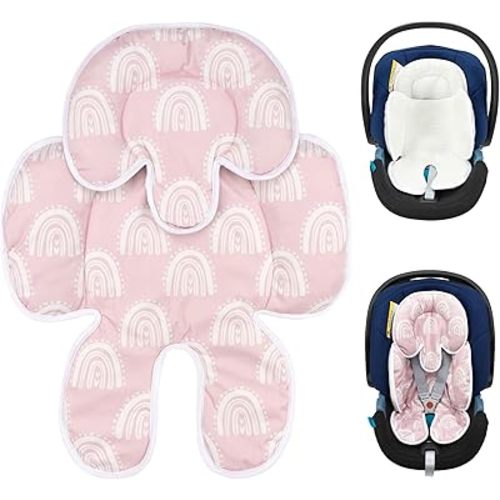 SERAPHY Infant Car Seat Insert, 2-in-1 Detachable Mesh Baby Carseat Head & Body Support, Universal Soft Baby Car Seat Cushion, Multi-Functional Full Body Support Newborn to Toddler — Rainbow
