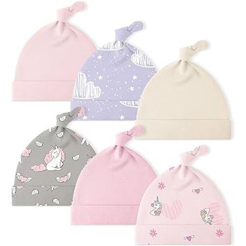 Yoofoss Baby Hats 0-6 Months 100% Organic Cotton Knot Newborn Hats for Boys Girls Beanie Set Soft Infant Beanie Caps 6 Pack