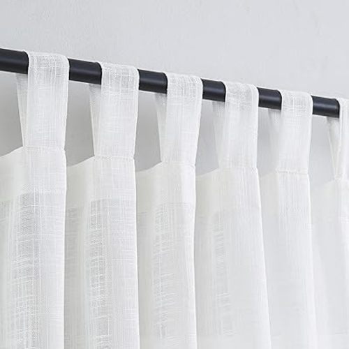 VOILYBIRD Off White Linen Curtains 84 Inches Long Tab Top Privacy Window Treatment Panel Drapes for Bedroom W52 x L84