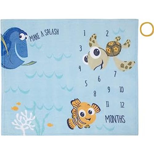 Disney Finding Nemo Blue Make a Splash Super Soft Photo Op Milestone Baby Blanket