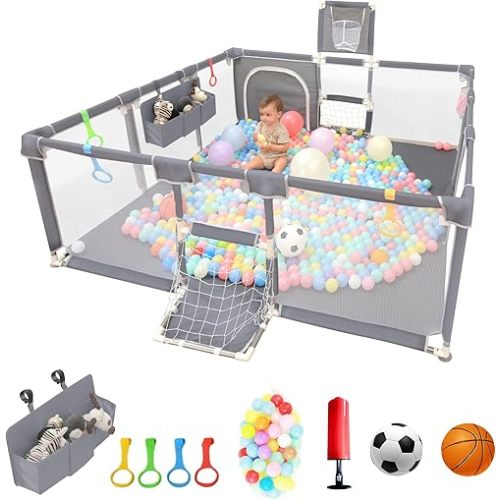 Baby Playpen,73"X71" Playpen for Babies and Toddlers,Baby Fence Play Area,Safety Indoor&Outdoor Large Playpen with Ocean Balls
