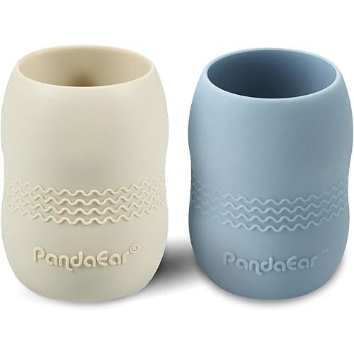 PandaEar (2 Pack 100% Tiny Silicone Drinking Training Cup for Baby and Toddler (Blue&White)