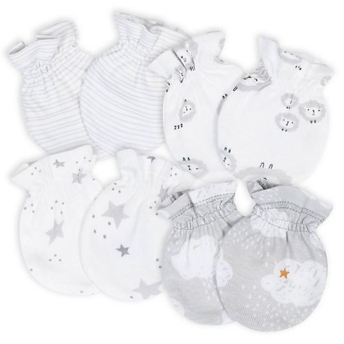 Gerber® Size 0-3M 4-Pack Sheep No-Scratch Mittens in White/Grey