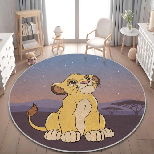 Round Disney Baby Nursery Rug with Stars Featuring Simba - Cute Disney Rug - Baby Room - Newborn Gift - Baby Rug -- Lion King Rug - Disney