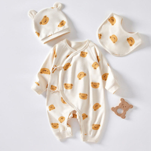 Baby Bear Kimono Romper with Bib and Hat - Size: 1-3M