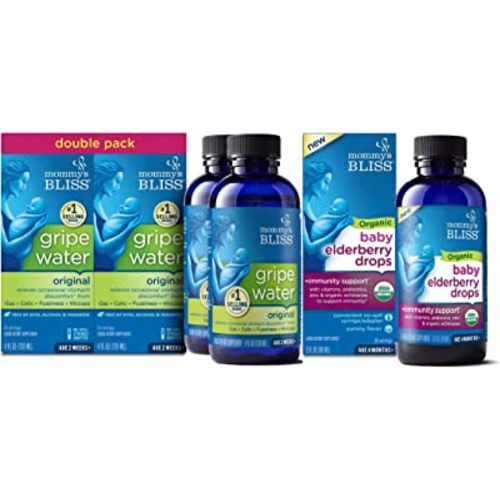 Mommy's Bliss Gripe Water Original 4 Fl Oz (Pack of 2) with Organic Baby Elderberry Drops 3 Fl Oz (Pack of 1)