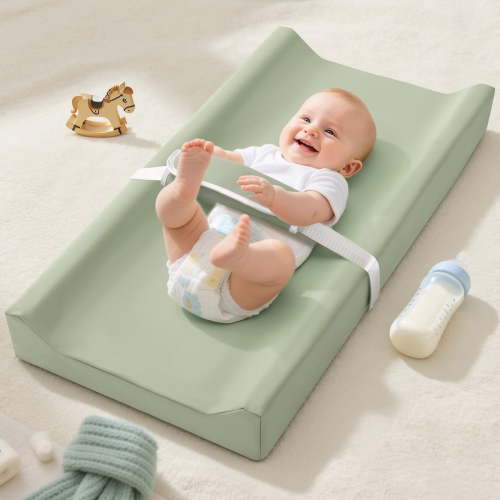 Baby Changing Pad, Caveen Infant Changing Mat with Waterproof & Wipe-Clean PU Cover, Portable Baby Changing Station for Diaper Change and Dresser, Light Green