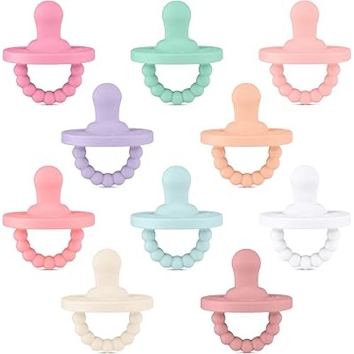 Ryan & Rose Cutie PAT Pacifier Teether 10 Pack Assorted Colors (Collins (Girl), Flat)