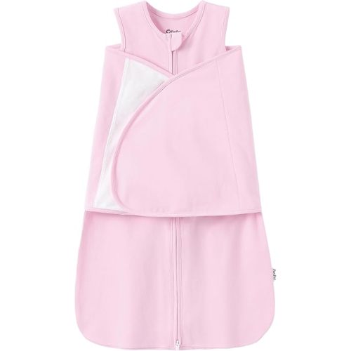 PATPAT Cotton Swaddle for Newborns, Soft Baby Wearable Blanket, Quiet Hook & Loop Closure, Easy Transition Design, 2-Way Zipper for Easy Diaper Changes, 0.5 TOG, Blush Pink, 0-3 Months