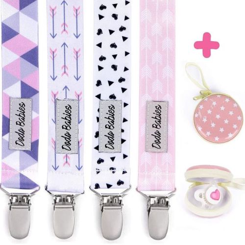 Dodo Babies Pacifier Clip By Pack Of 4 + Pacifier Case, Premium Quality For Girls Modern Designs Universal Holder