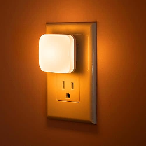 Amber Night Lights Plug into Wall, Nightlights With Light Sensor Dusk to Dawn, 0.3W Square Plug in Night Light for Kids, Amber Night Light for Bathroom Bedroom Kitchen, 2 Pack LED Night Lights