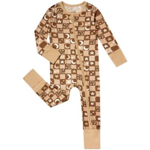 Teach Leanbh Unisex Baby Bamboo Viscose Pajamas with Mittens and Feet Cuffs 2 Way Zipper Long Sleeve Romper Sleep and Play
