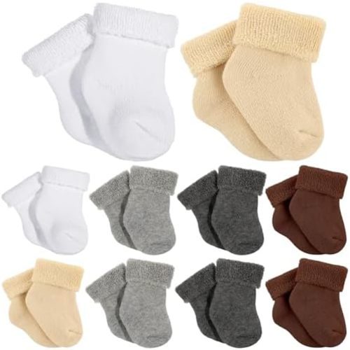 10 Pairs Preemie Baby Terry Cotton Turn Cuff Socks for Newborn Girls Boys - Nicu