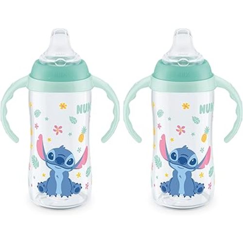 NUK Learner Cup, 10 Oz, Pack of 2, Disney's Stitch – Soft Spout, Easy-Grip Handles, BPA Free, Spill Proof Transition Sippy Cup