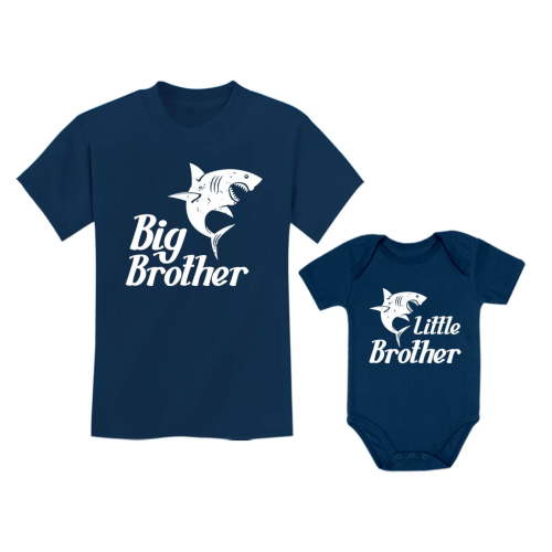 Big Brother Little Brother Shirts Gift For Shark Loving Boys Siblings Set Big Bro Navy 5/6 / Lil Bro Navy 6M (3-6M)