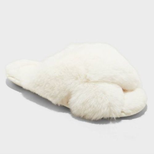 Women's Paris Crossband Slide Slippers - Auden™ Cream L: Indoor/Outdoor Open Toe House Shoes, Medium Width, Solid Pattern