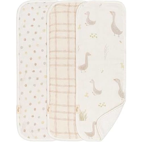 Crane Baby Burp Cloth Set, 3-pc. Charlie Farmhouse Goose Collection, Soft 100% Cotton Muslin Burping Cloths for Baby Boys &Girls, Newborn Burp Rags, Baby Must Haves for Newborns, Farm Nursery Decor