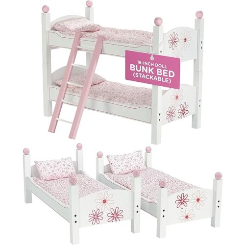 Emily Rose 18 Inch Doll Bunk Bed with Bedding and Ladder – Includes 2 Stackable Single Beds – Compatible with 18" American Girl Dolls – Floral Collection – USA Brand – Ideal Gift – Ages 5+