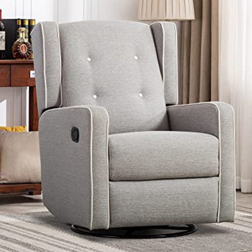 CANMOV Swivel Rocker Recliner Chair, Rocking Chair Nursery Glider Recliner, Manual Glider Chair for Nursery (Gray)