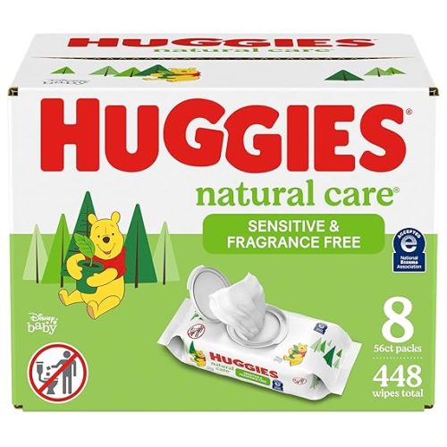 Huggies Natural Care Sensitive Baby Wipes, Unscented, Hypoallergenic, 99% Purified Water, 56 Count(Pack of 8)