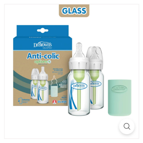 Dr. Brown's Natural Flow Anti-Colic Options+ Narrow Glass Baby Bottle with Silicone Sleeve, 2-Pack