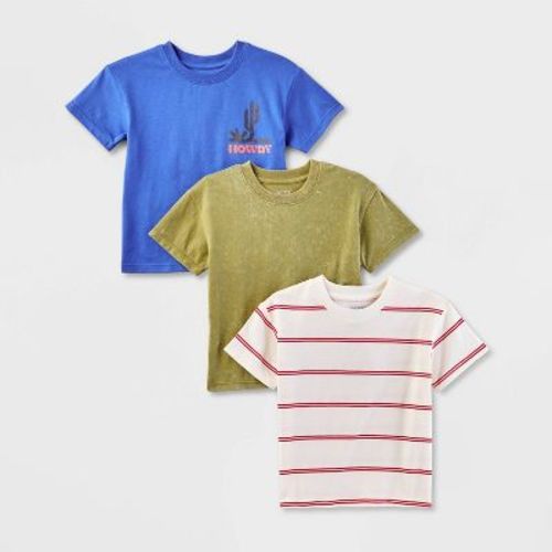 Grayson Mini Toddler Boys' 3pk Striped Graphic T-Shirt - 12M: Solid & Stripe Patterns, Cotton-Polyester Blend, Short Sleeve Pullover