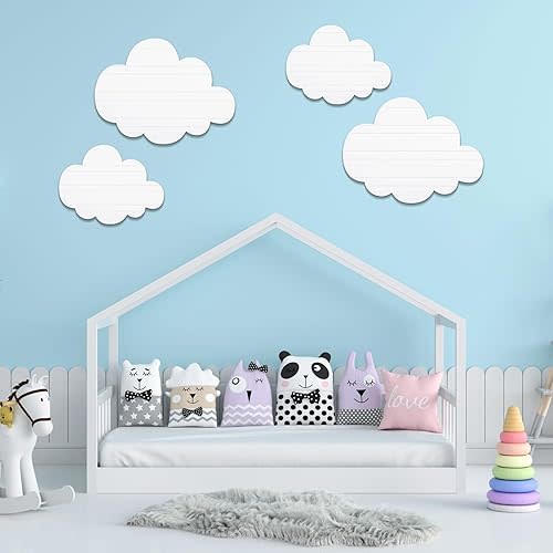 Ferraycle 4 Pcs Cloud Wall Decor Wood Hanging Cloud Nursery Room Sky Themed Decorations White Cloud Decor for Room Cloud Party Decorations