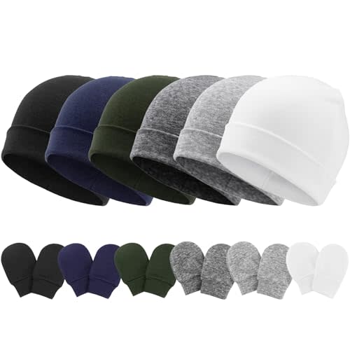Newborn Baby Hats and Mittens Set Infant Beanie Cap Toddler Gloves Newborn Hospital Hats for Baby Boys Girls Kid 0-6 Months